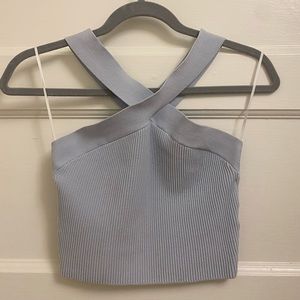 Light Blue Babaton Sculpt Knit Criss Cross Cropped Tank Size M